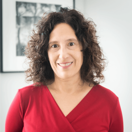 Smiling woman wearing red